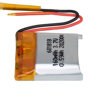 Батарея полимера лития 601818 перезаряжаемые, клетка 160mAh полимера 3.7V Li
