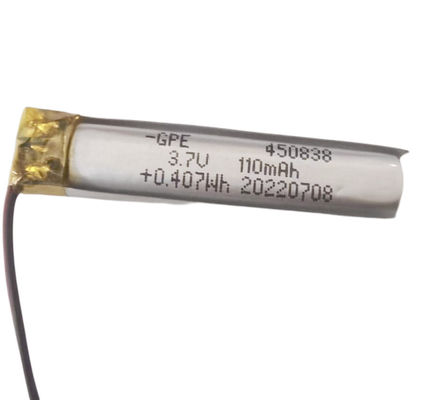 Небольшая батарея полимера лития размера 3.7V, 450838 батарея полимера 3.7V 110mAh Li