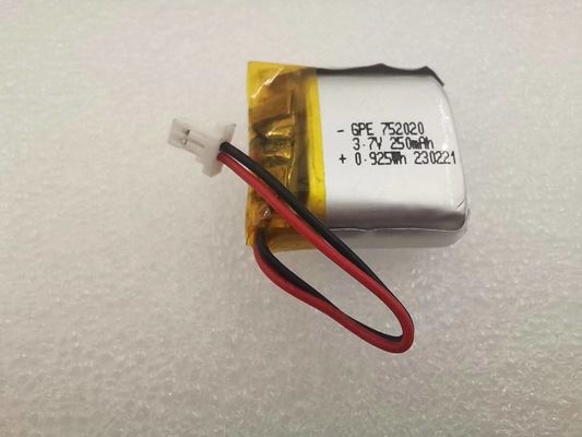 Батарея полимера Li прибора красоты, батарея полимера 3.7V 752020 250mAh Lipo