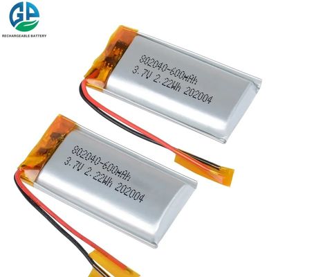 Блок батарей KC 3.7v 2.22wh 600mah Lipo, 802040 блоков батарей Li поли перезаряжаемые