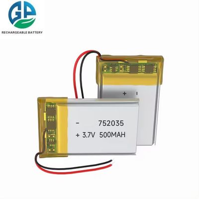 KC CB IEC62133 одобренная перезаряжаемая липо батарея 3.7V 500mAh 752035