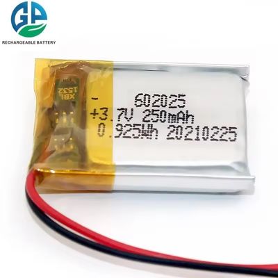 IEC62133 KC Утвержденный полимерный перезаряжаемый Lipo 602025 250mah 3,7v литийная батарея